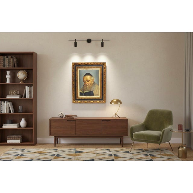 Mid-Century Signed Erling Jørgensen Oil Painting - "Rabbi in Study" Fine Judaica For Sale - Image 10 of 10