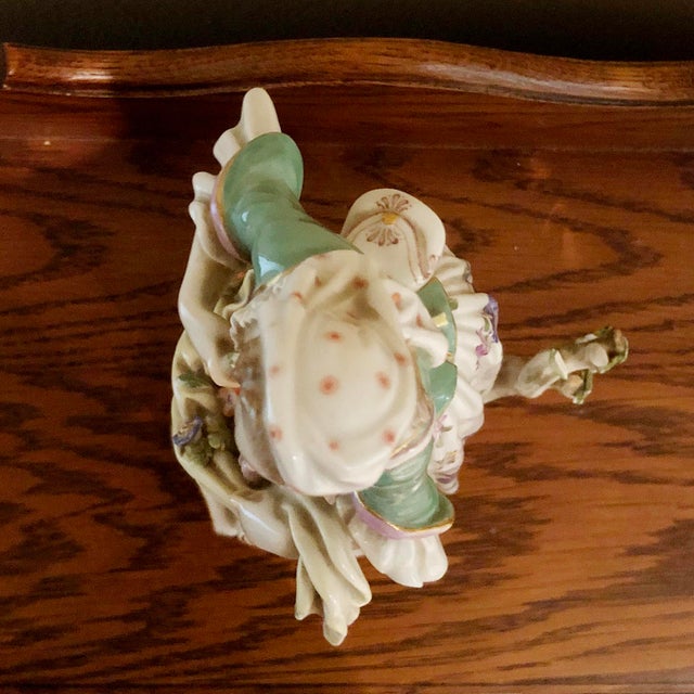 White Antique Meissen Porcelain Figurine, Standing Woman With Basket & Dog For Sale - Image 8 of 15
