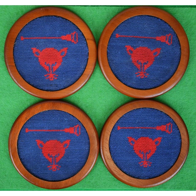 Late 20th Century Late 20th Century Myopia Hunt Club Stacking Deck of 4 Needlepoint Coasters For Sale - Image 5 of 5