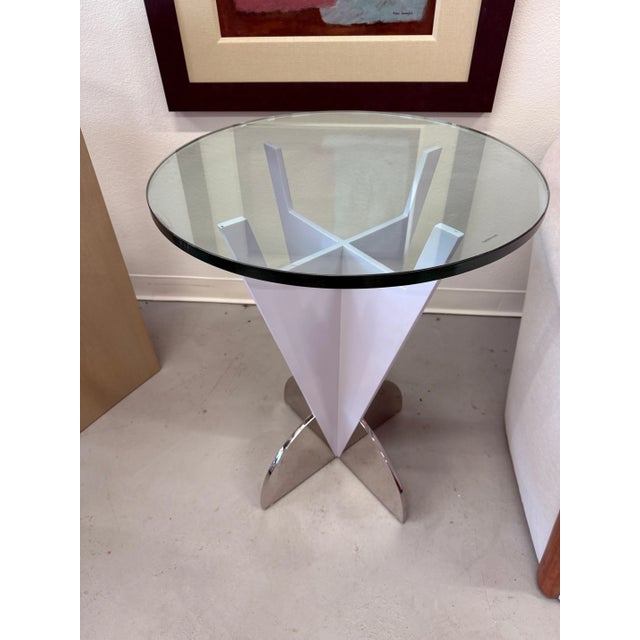 Gray Brueton Glass Topped Enameled Steel Side or End Tables - a Pair For Sale - Image 8 of 12