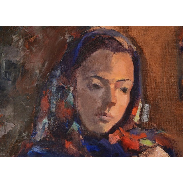 2010s Impressionist Lady With Head Scarf Portrait Painting For Sale - Image 5 of 10