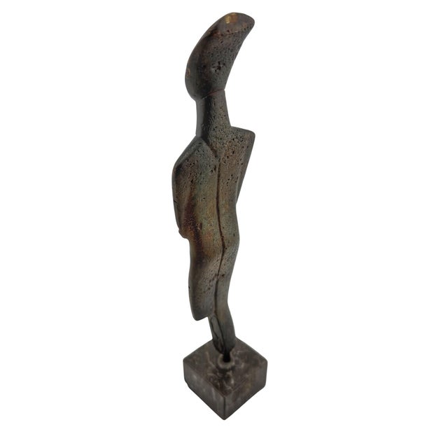 Art Deco Cycladic Revival Bronze Figure on Marble Base, European, circa 1950s For Sale - Image 3 of 10