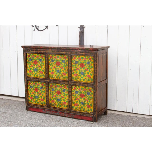 Antique Painted Floral Tibetan Cabinet For Sale In Los Angeles - Image 6 of 12