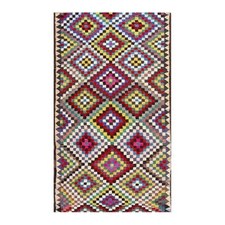 1940s Multicolor Diamond Tribal Turkish Village Kilim Flat Weave 6' 4" X 11' Rug For Sale