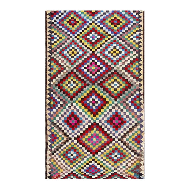 1940s Multicolor Diamond Tribal Turkish Village Kilim Flat Weave 6' 4" X 11' Rug For Sale