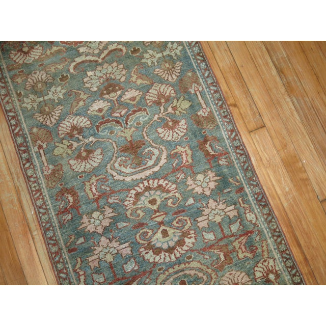 Early 20th Century Early 20th Century Zabihi Collection Rare Narrow Long Sea Foam Persian Runner - 2'3" x 15'7" For Sale - Image 5 of 7