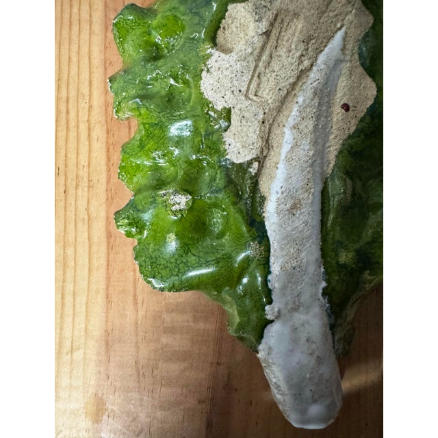 Bottle Green Ceramic Pair Cabbage Leaf Dishes by Studio Bongard For Sale - Image 8 of 9