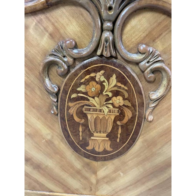 Wood Antique French Provincial Hand Carved Wooden Nightstand, Burl Wood Inlay, Refinished For Sale - Image 7 of 7