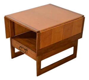 Michael Taylor for Baker Furniture Mid-Century Modern Hollywood Regency Teak and Walnut Drop Leaf Tea Table or Side Table, 1960s
