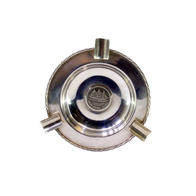 Silver Silver Ashtray with Cord-Shaped Surrounding Frieze, Cigarette Holders and Central Sagres Training Ship Relief For Sale - Image 8 of 8
