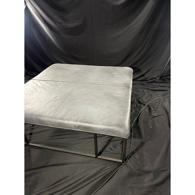 Modern Leather Ottoman Coffee Table With Metal Frame, 45" Square For Sale In Miami - Image 6 of 11