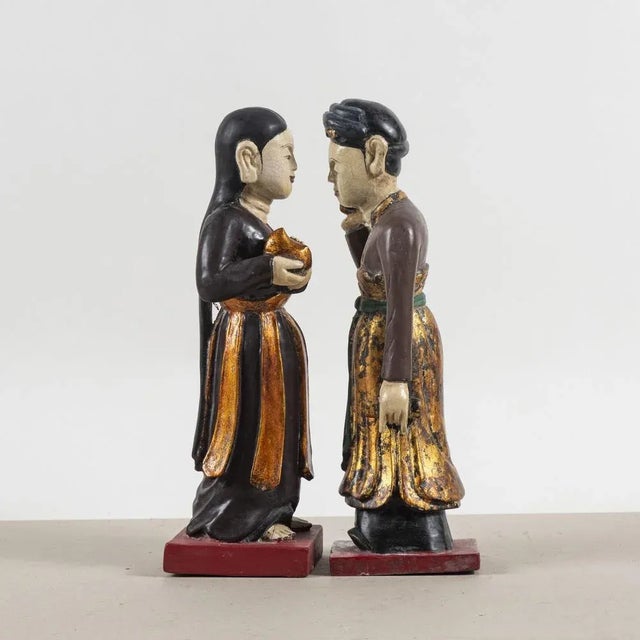 1990s Asian Wooden Figurative Sculptures, Set of 2 For Sale - Image 5 of 9