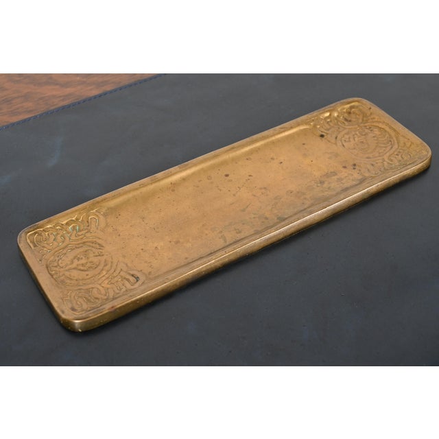 Art Deco Tiffany Studios New York Zodiac Bronze Doré Pen Tray For Sale - Image 3 of 12