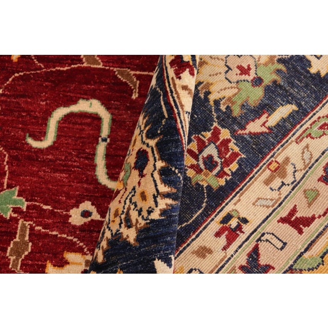 Textile 1990s Bohemien Ziegler Red Blue Hand-Knotted Wool Rug - 10'1'' X 13'9'' For Sale - Image 7 of 8