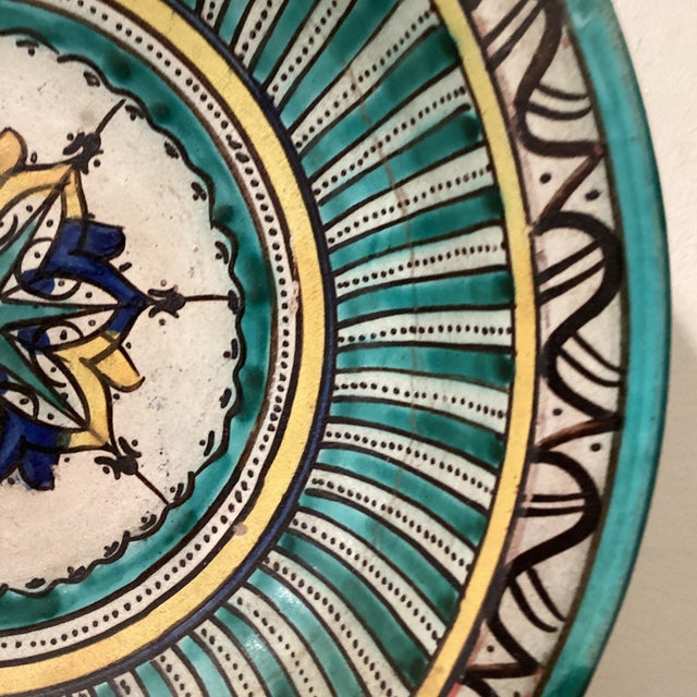 Ceramic Late 19th Century Large Moroccan Ceramic Wall Decor Plate Polychrome Handcrafted Hand Painted Glazed From Fez For Sale - Image 7 of 12