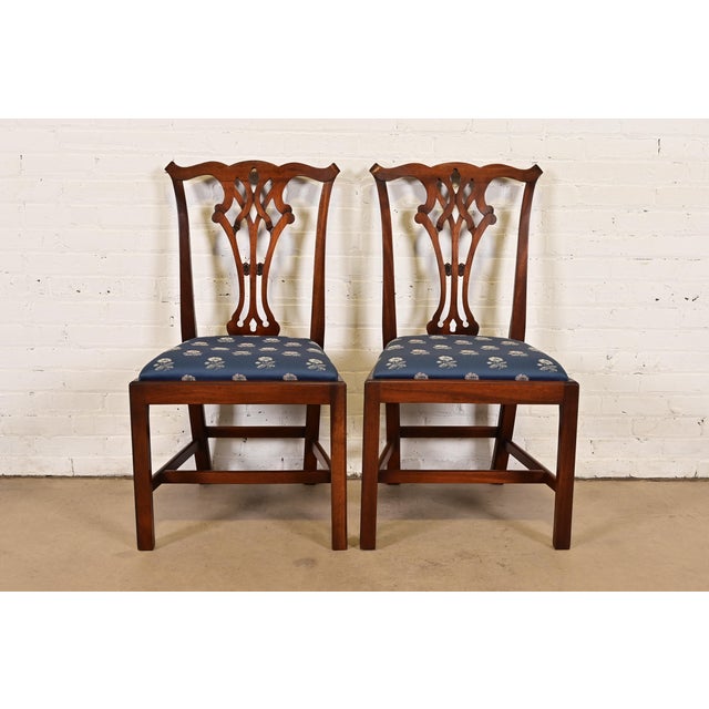 Baker Furniture Style Georgian Carved Mahogany Side Chairs or Dining Chairs, Pair For Sale - Image 12 of 12