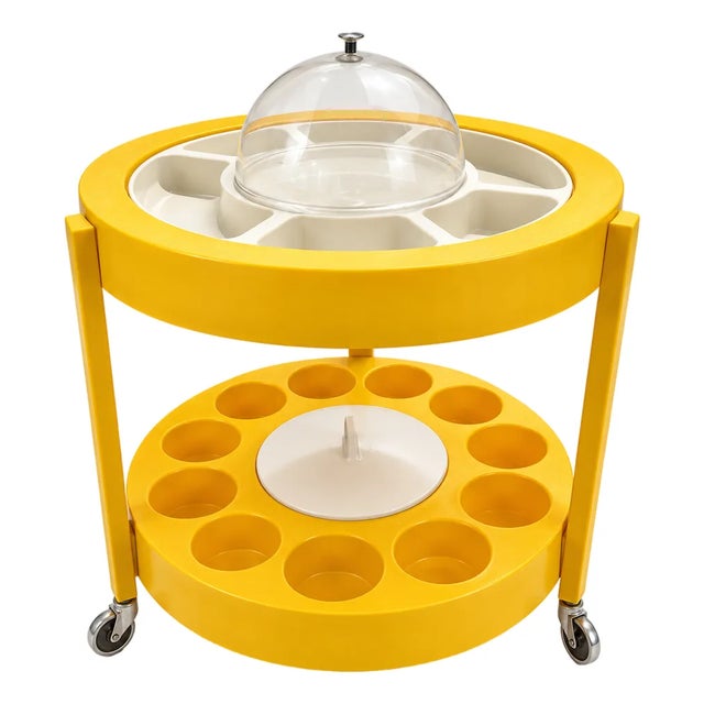 Vintage 1960s Tiara Casa Space Age Yellow & White Bar Cart / Serving Trolley, Attributed For Sale