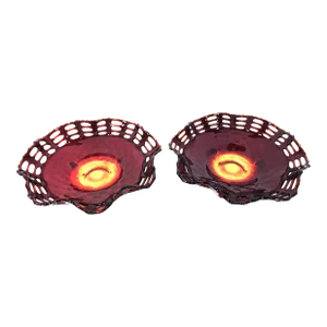 Antique Mt. Washington Rose Amber Pair of Reticulated Low Compotes
