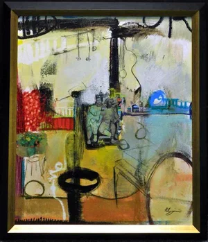 "Abstract One" Contemporary Abstract Expressionist Oil Painting by Helen Zarin, Framed