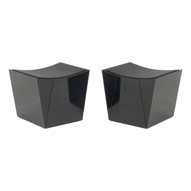 Modern Black Lacquered Ottomans, Pair For Sale