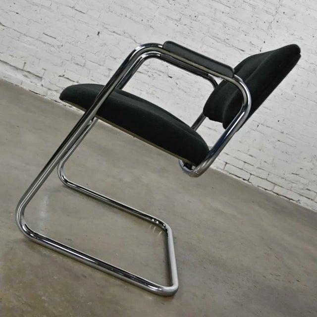Steelcase Vintage Modern Black & Chrome Cantilever Chair by United Chair Co Style of Steelcase For Sale - Image 4 of 13