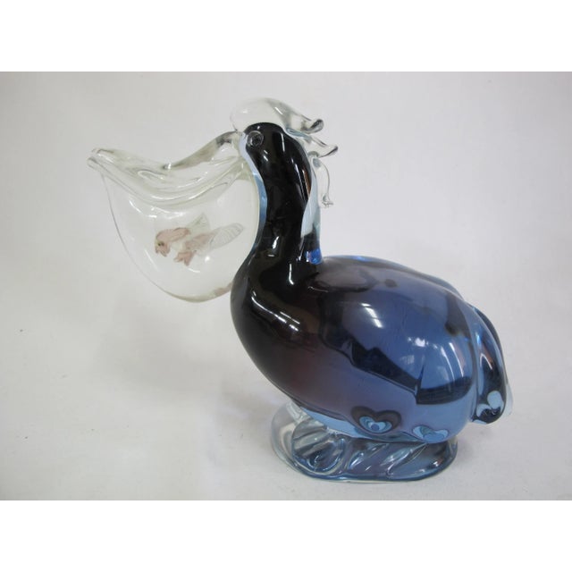 Mid 20th Century Barbini Large Murano Italy Blue Pelican With Fish in Mouth 8" Sculpture For Sale - Image 5 of 7