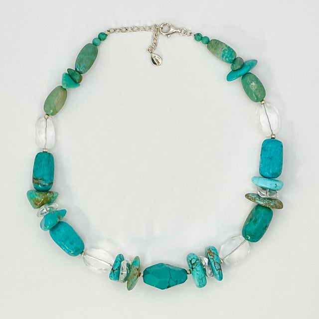 Metal 1990s Vintage Southwestern Navajo Barse Sterling, Faux Turquoise Nugget & Lucite Beaded Necklace - 16” For Sale - Image 7 of 13