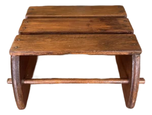 Rustic Vintage Handcrafted Oak Step Stool With Slatted Top and Curved Sides - Early 20th Century Wood Joinery