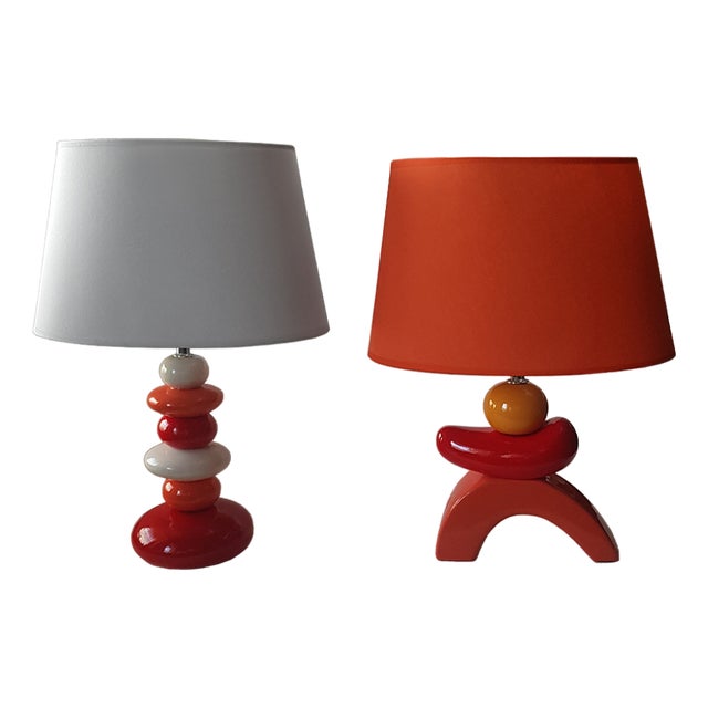 Mid-Century Modern French Ceramic Table Lamps, Set of 2 For Sale