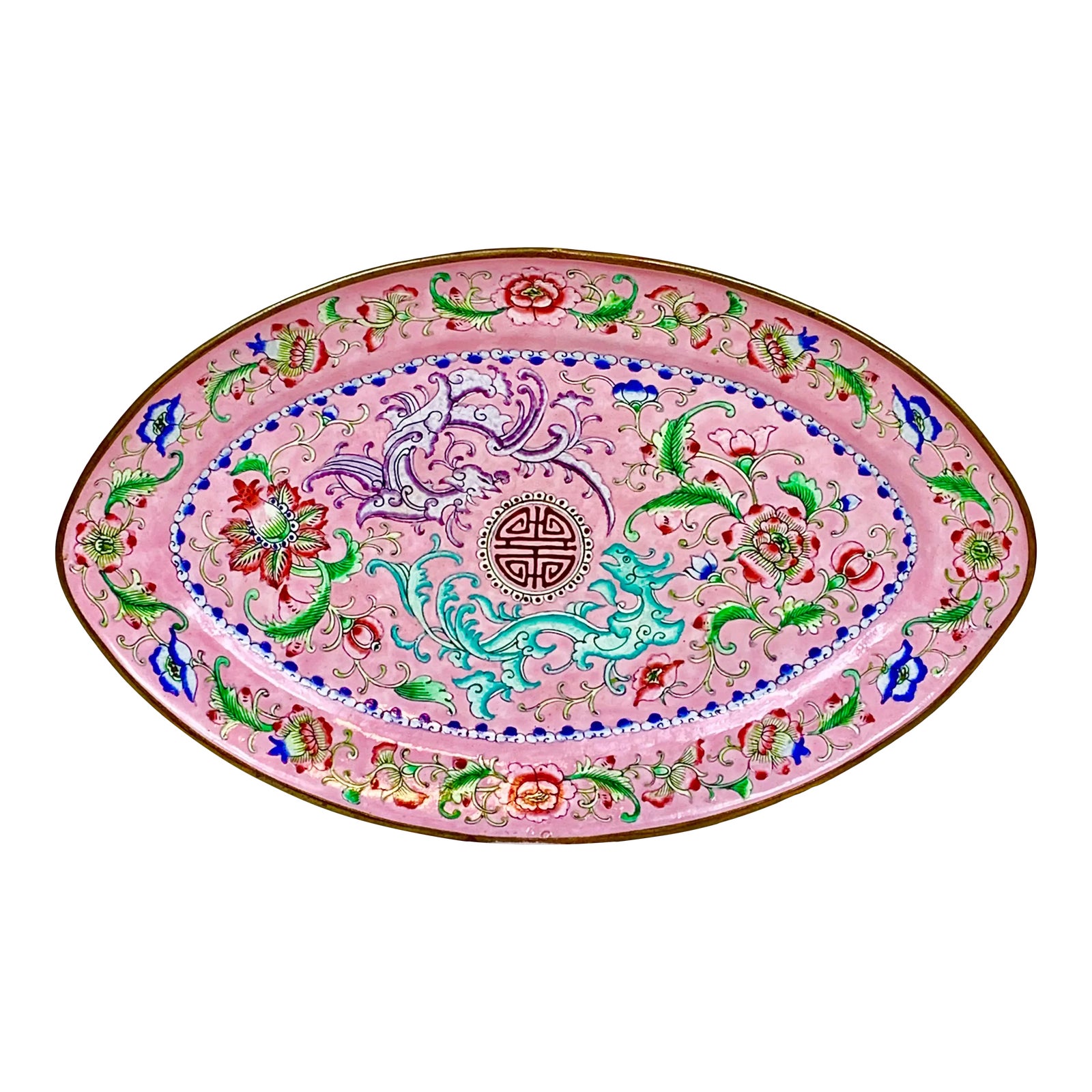 Vintage Pink Canton Cloisonné Tray | Chairish