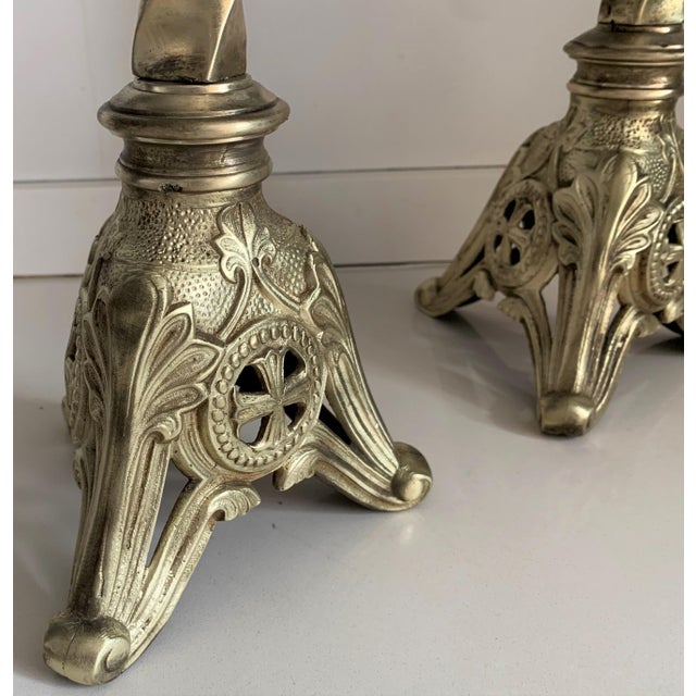 19th Century Italian Paschal Candleholder Bronze Venice Torchères Candlesticks For Sale - Image 9 of 11