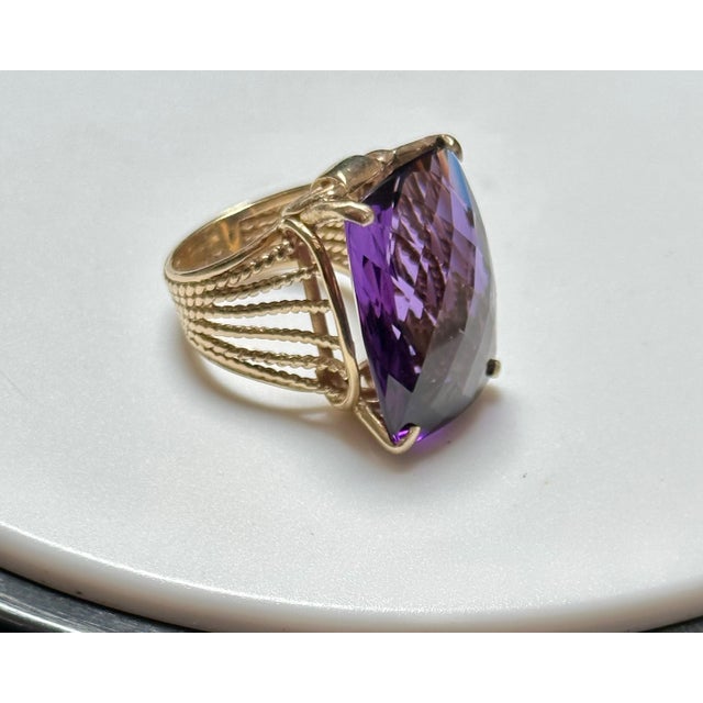 Huge 40Ct Checker Board Cushion Cut Natural Amethyst Cocktail Ring 14KYG, 15.8gm For Sale - Image 12 of 18