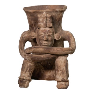 Late 20th Century Vintage Mesoamerican Pre-Columbian Style Clay Pottery Sculpture For Sale