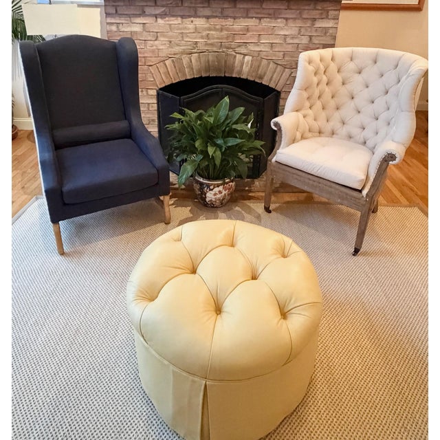 2010s A Pair of Tufted Wingback Chairs in Ivory by Restoration Hardware Attributed to Ralph Lauren Heppelwhite Chairs For Sale - Image 5 of 18