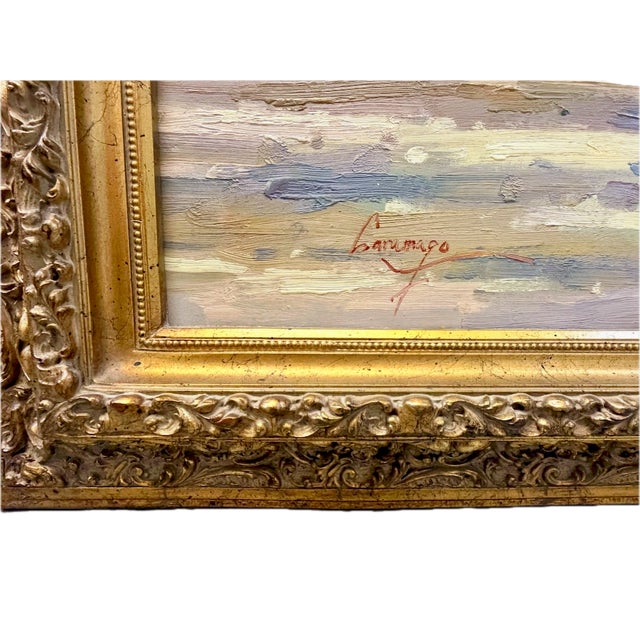 Large Vintage Signed Harbor Scene Painting For Sale - Image 12 of 13