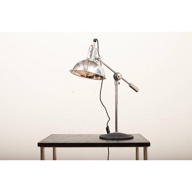 Table Lamp in Black Cast Aluminum Base, Chrome-Plated Metal Rods, Chrome-Plated Sheet Metal Lampshade For Sale - Image 9 of 9