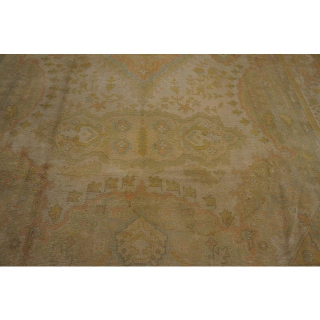 1930s Ivory Floral Antique Turkish Oushak Rug 9'10" X 13'4" Handknotted Wool Carpet For Sale In New York - Image 6 of 9