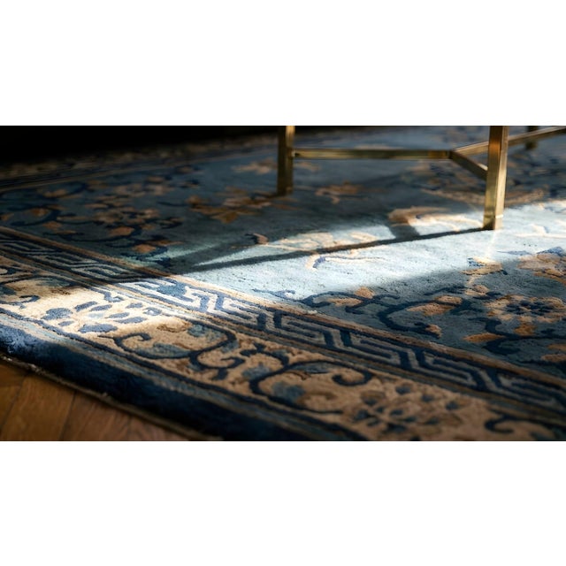 Majestic Blue and Ivory Color With Animalistic and Florid Design Antique Chinese Peking Rug For Sale - Image 15 of 15