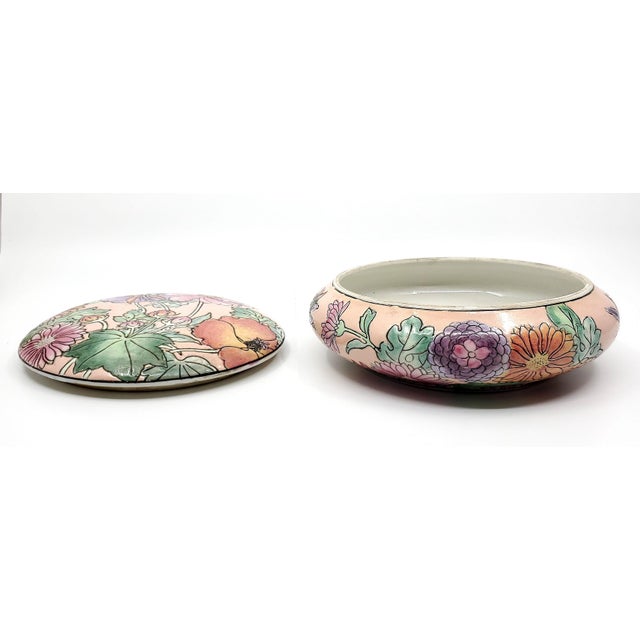 Ceramic Vintage Chinese Porcelain Trinket Jewelry Box With Flowers For Sale - Image 7 of 8