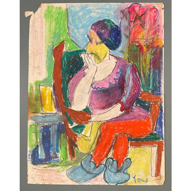 1960s Katharine Yares Modern Pastel of a Seated Lady For Sale - Image 4 of 4