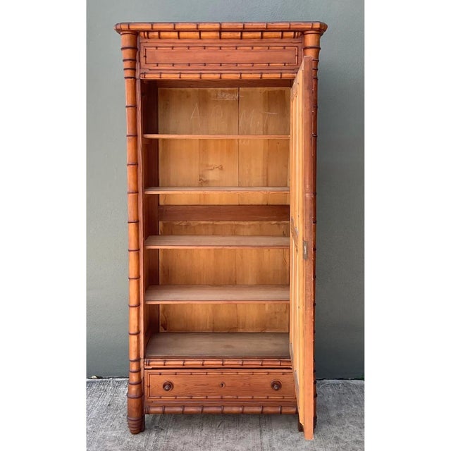 Victorian Vintage Faux Bamboo Armoire With Mirror For Sale - Image 3 of 12