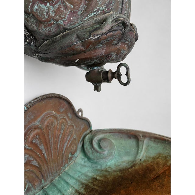Italian Verdigris Copper Dolphin Lavabo With Shell Basin C. 1900 For Sale - Image 9 of 11