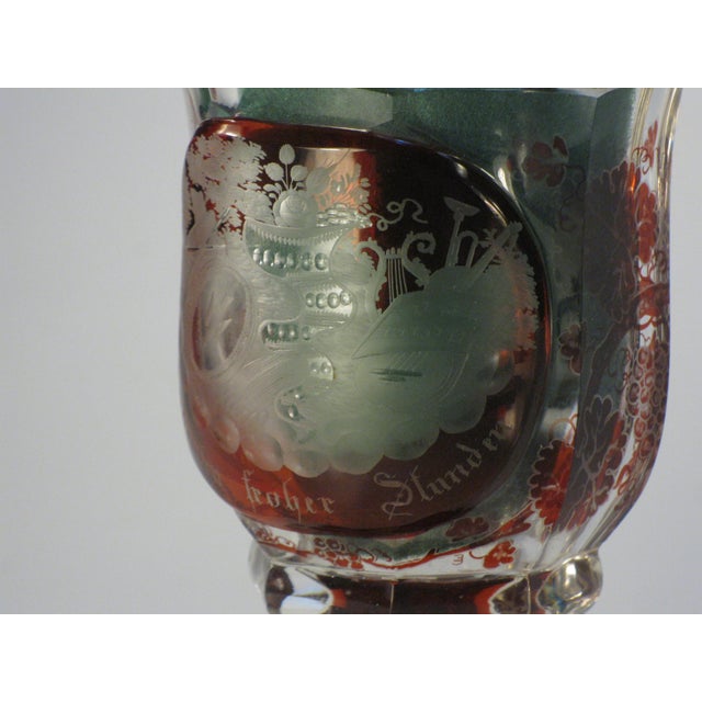 Cup Goblet Bohemian Glass Ruby Flashed Cut Engraved Cornucopia Antique Grand Tour For Sale - Image 12 of 17