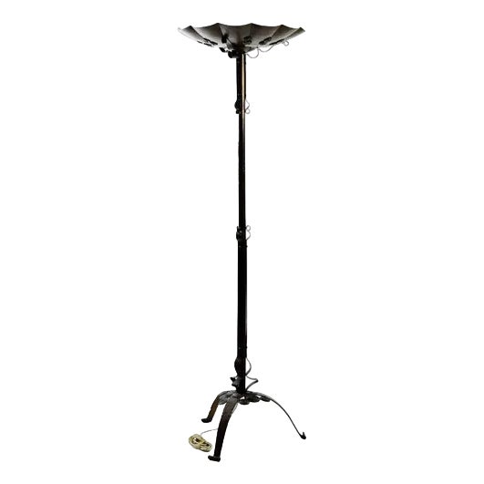 Art Deco Wrought Iron and Copper Patinated Floor Lamp, 1920s For Sale