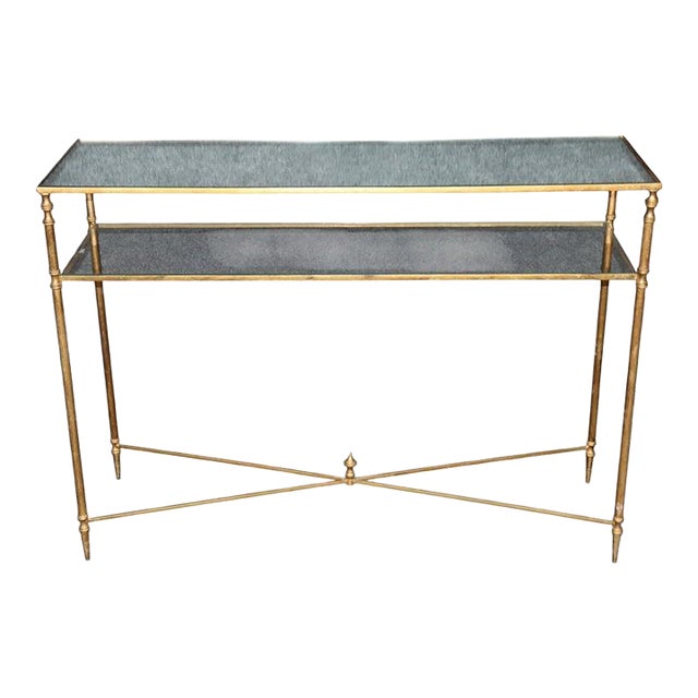 Directoire Style 1980's Glass Top Two Tier Console Table For Sale