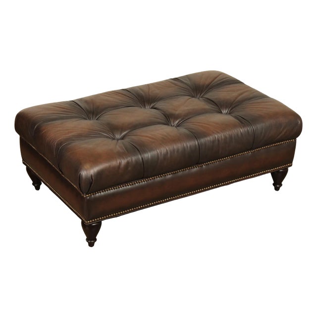 Bernhardt Chesterfield Style Tufted Brown Leather Ottoman For Sale
