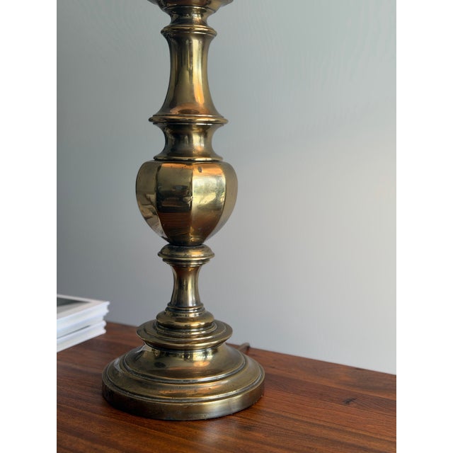 Stiffel Vintage Stiffel Brass Neoclassical Baluster Table Lamps With Black Empire Shades - a Pair For Sale - Image 4 of 12