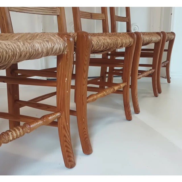 1970s French Country Pine and Rush Dining Chairs For Sale - Image 4 of 17