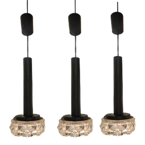1980s Italian Black Metal With Cut Crystal Pendant Lights - Set of 3