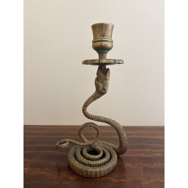 Antique French Brass Serpent Snake Candle Holders, Pair For Sale - Image 10 of 14